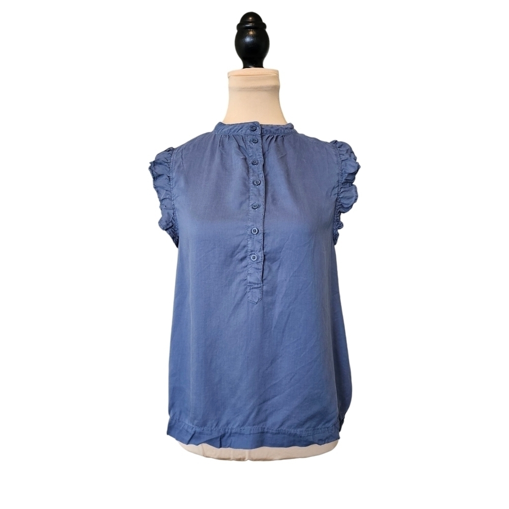 cloth & stone Blue Ruffle Sleeve Button Front Blouse